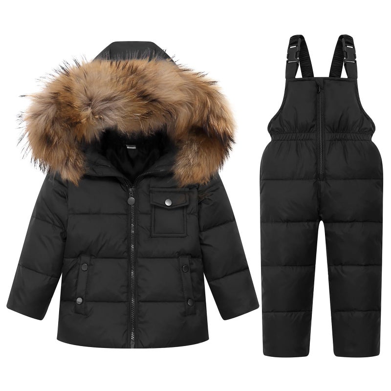 JiAmy Kids 2-Piece Snowsuit Winter Puffer Jacket and Snow Pants Ultralight Skisuit Set Black ,110/3-4 Years - Image 1